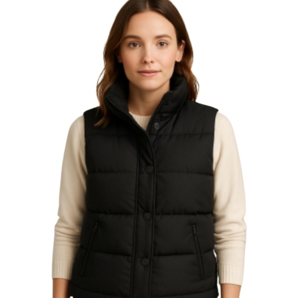 BANANA REPUBLIC Black Puffer Vest Sherpa Lined Inside Collar Medium.